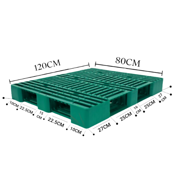 Euro standard green plastic pallet specifications 120x80cm with detailed measurements