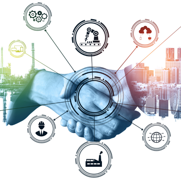 Industry 4.0 integration in plastic manufacturing showing digital transformation icons