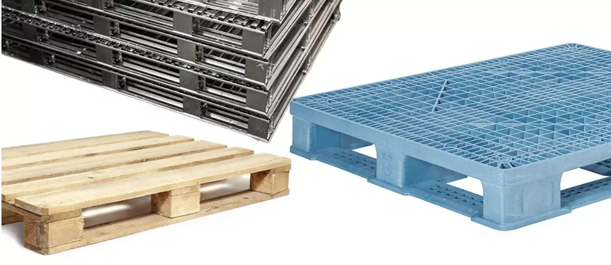 Stack of wooden pallets versus durable plastic pallet comparison