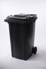 Waste Bin 240 L plastic wheelie bin with hinged lid and two rear wheels, suitable for indoor and outdoor waste collection.