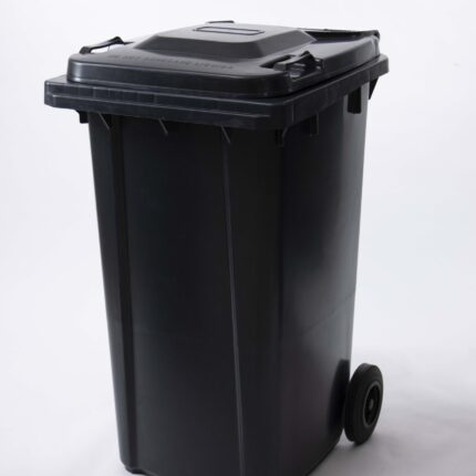 Waste Bin 240 L plastic wheelie bin with hinged lid and two rear wheels, suitable for indoor and outdoor waste collection.