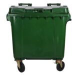 Waste Bin 1100 Litre HDPE large green four‑wheel refuse container with hinged lid for municipal and commercial waste.