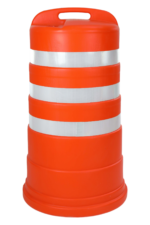 Pure Passage Barrel lightweight orange traffic drum with wide white reflective bands and integrated top handle