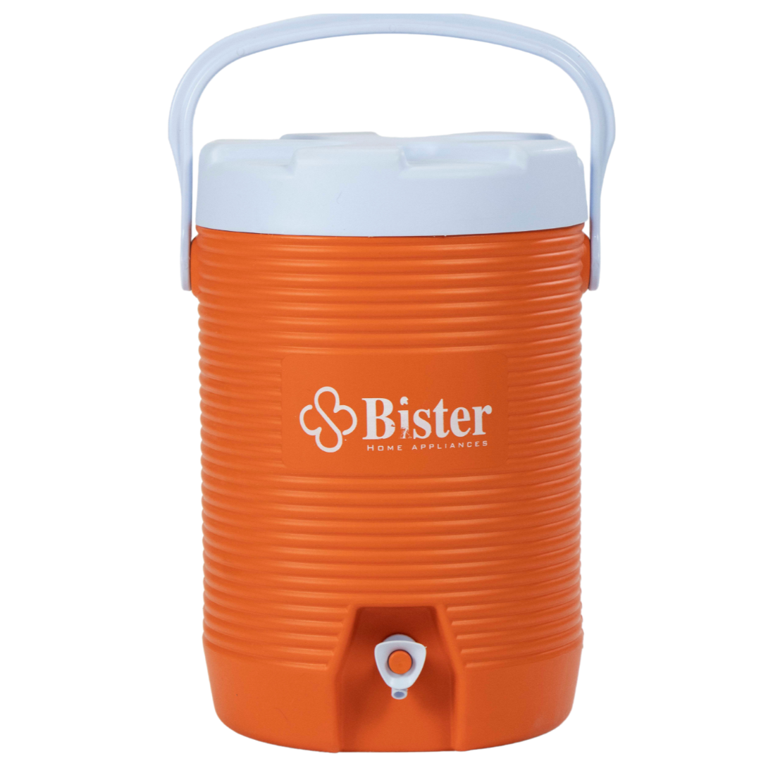 Water Thermos 3 Gallon – Bister Insulated Water Cooler with Handle Water-thermos-3-gallon Bister orange insulated water cooler with star‑shaped white lid, swing handle, and bottom tap