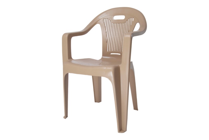 Magic chair in white polypropylene with fan-back design and top handle, lightweight and stackable for indoor/outdoor