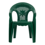 Large children's chair dark green plastic kids armchair with rounded floral backrest and lattice center panel