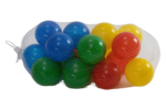 Kids ball set of lightweight plastic play balls in mesh bag, featuring blue, green, red, and yellow colors