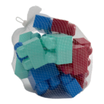 Baby Cubes colorful plastic building blocks set in mesh bag with assorted chunky shapes for toddlers