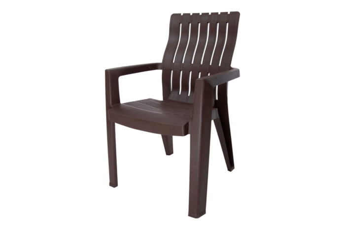 Oasis chair in dark with ergonomic armrests and contemporary design for indoor/outdoor use