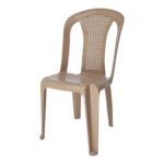 Star chair without handle in light beige plastic with slatted ventilated back and contoured seat for events and garden seating