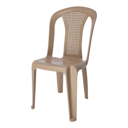 Star chair without handle in light beige plastic with slatted ventilated back and contoured seat for events and garden seating