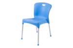 Turkish chair without handle in blue polypropylene with metal legs and top carry hole, stackable for indoor and outdoor seating