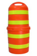 Two-piece passage barrel in bright orange with high‑visibility yellow reflective bands and top carry handle, designed for quick assembly