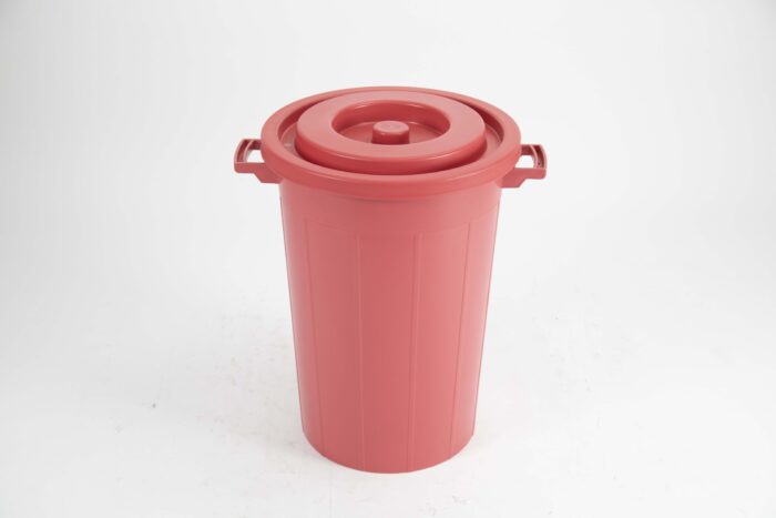 dustbin 85-liter large round plastic bin with tight circular lid and twin side handles, available in several bright colours