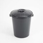 dustbin 55-liter black plastic bin with domed lid, integrated top hand grip, and side carry handles.