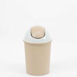 Large Trash Can with Swivel Lid in beige plastic, featuring a tall cylindrical body and dome‑shaped swing top