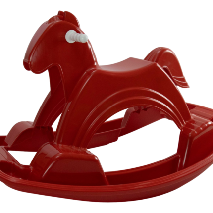 Rocking Horse red plastic ride‑on toy with wide curved base and white hand grips for toddlers