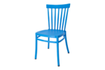 Bamboo party Chairs in blue plastic with slim spindle backrest and sturdy seat, ideal for events, cafés, and outdoor parties