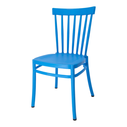 Bamboo party Chairs in blue plastic with slim spindle backrest and sturdy seat, ideal for events, cafés, and outdoor parties