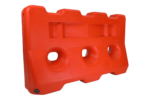 Orange ROAD BARRIER 150 CM plastic water-fill barrier with three round lower openings and interlocking top profile