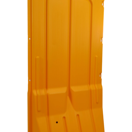 Yellow plastic CONSTRUCTION COVER panel with reinforced ribs and side fixing holes for protecting openings on construction sites