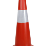 Traffic funnel red traffic cone with silver reflective band and top ring for attaching chains or tape, stable base for road and parking use