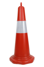 Traffic funnel red traffic cone with silver reflective band and top ring for attaching chains or tape, stable base for road and parking use