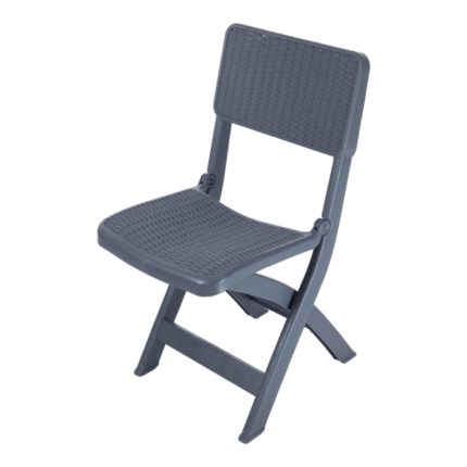 Foldable chair with rattan-texture seat and back, space-saving design for events and café seating