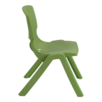 Smile Kids Chair green plastic children’s chair with wide curved backrest, splayed legs, and rear hand hole