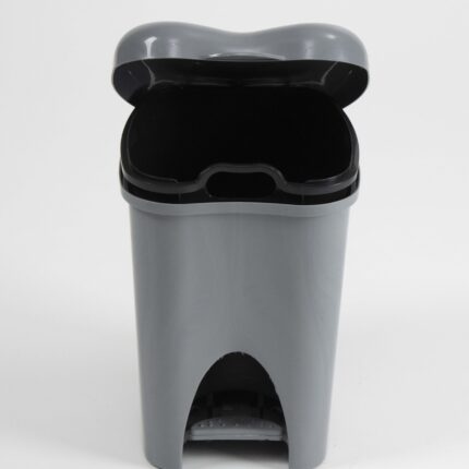 small dustbin with pedal in grey plastic, featuring a domed lid and front foot pedal for hands‑free opening