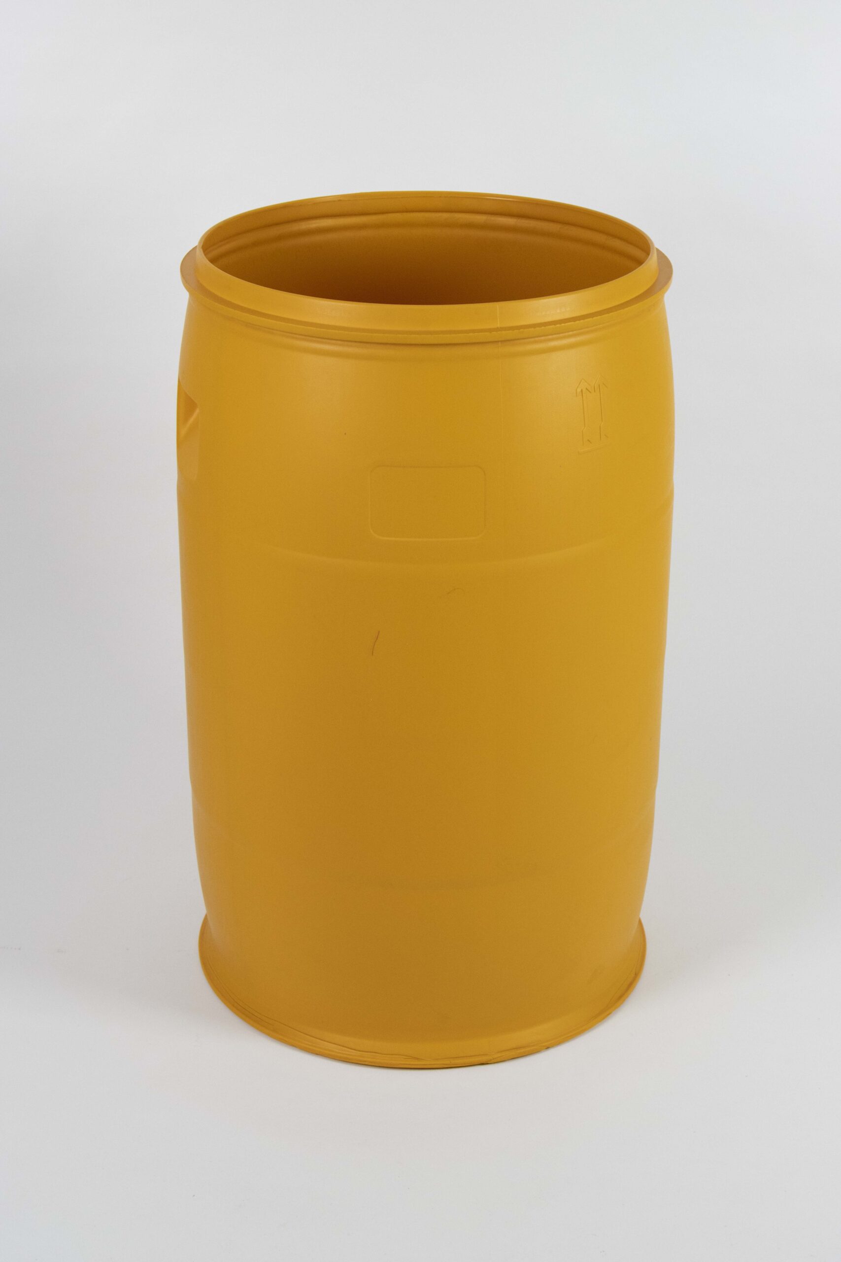 Open-Top Drum 220 L – Heavy-Duty Plastic Storage Barrel open-top Drum 220 L orange plastic cylindrical drum with integrated side hand grips and wide open mouth